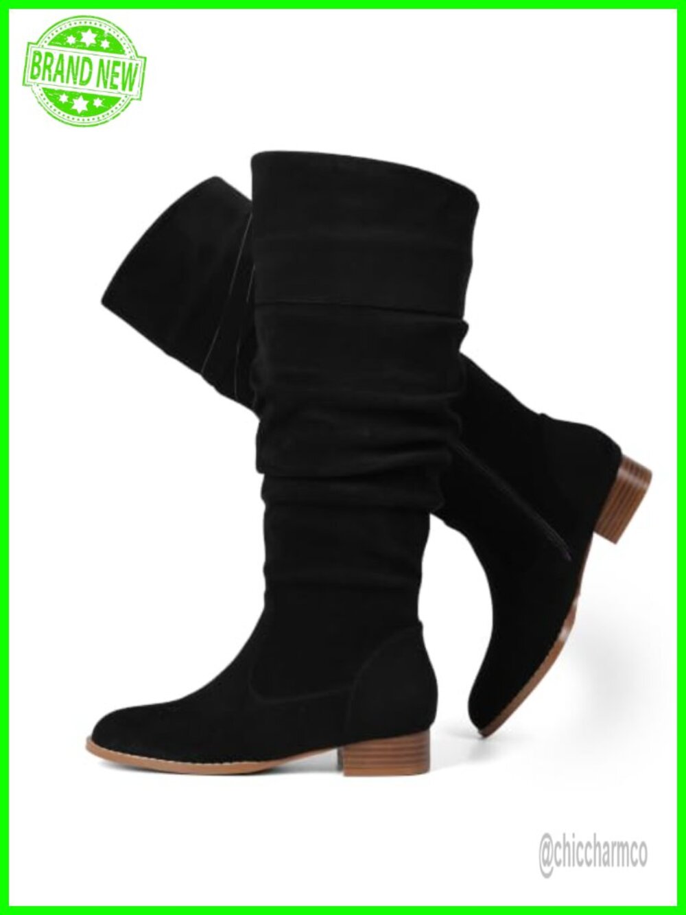 Suede Knee High Flat Slouchy Boots with Side Zipper